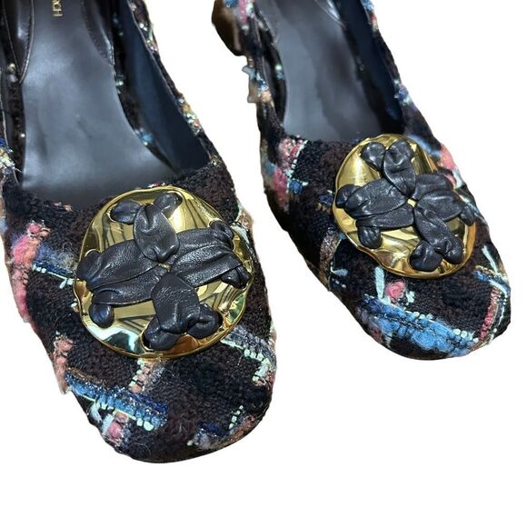 Revolve Tory Burch Wool Blend Mixed Media Tweed Boucle Plaid Pump In Brown/coco - Picture 7 of 10